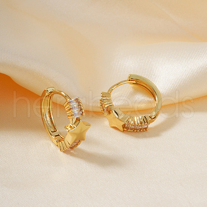 Elegant Brass Clear Cubic Zirconia Star Hoop Earrings AN6190-2-1