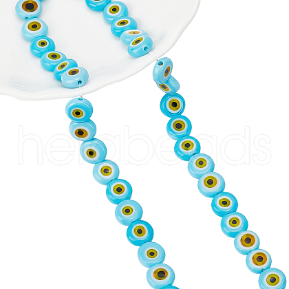  1 Strand Handmade Evil Eye Lampwork Beads Strands LAMP-NB0001-86B-1