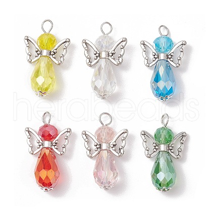 30Pcs 6 Colors Glass Pendants PALLOY-JF03356-04-S-1