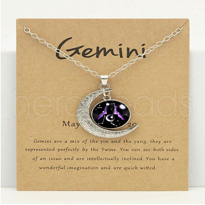 Alloy Pave Glass Moon Constellation Pendant Necklaces for Women FS-WG3B9B3-03-1