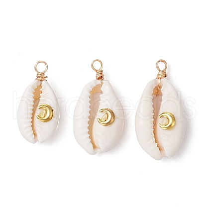 Copper Wire Wrapped Natural Cowrie Shell Pendants PALLOY-JF03554-02-1