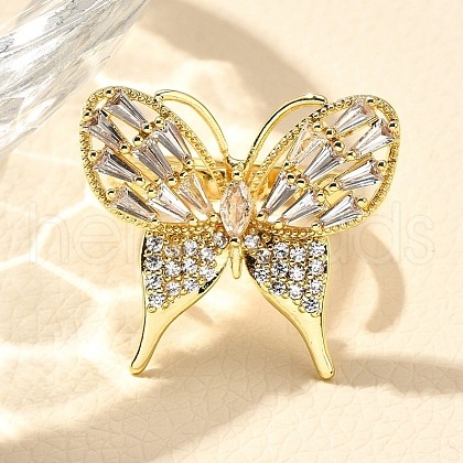 Rack Plating Brass Micro Pave Cubic Zirconia Finger Rings for Women RJEW-M028-25G-01-1