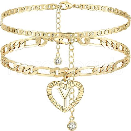 2Pcs Heart 201 Stainless Steel with Rhinestone Anklets FS-WG32213-25-1