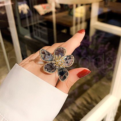 Alloy & Rhinestone/Synthetic Quartz Cuff Rings FS-WGD97BC-01-1