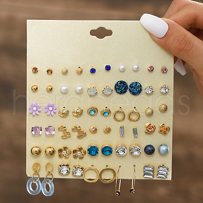 30Pairs Alloy & Plastic Imitation Pearl & Rhinestone Stud Earring Sets WGF62EF-14-1