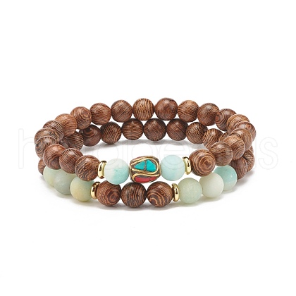 Wood Beaded Stretch Bracelet Sets BJEW-JB07735-1