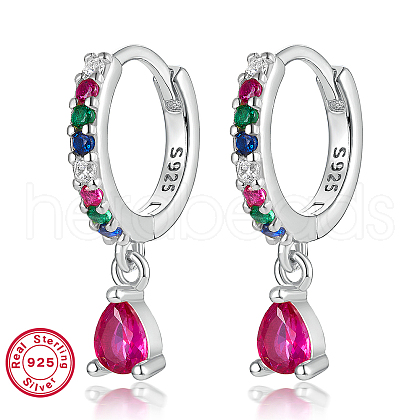 925 Sterling Silverr Micro Pave Cubic Zirconia Geometric Teardrop Hoop Earrings JL9080-10-1