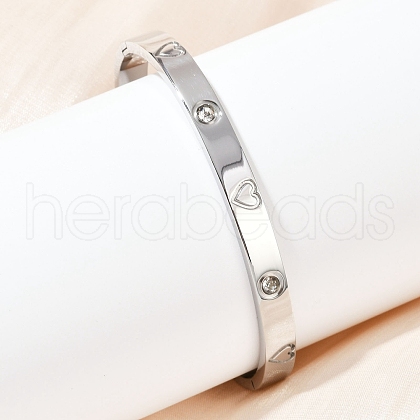 201 Stainless Steel with Rhinestone Bangles for Women BJEW-B138-04P-1