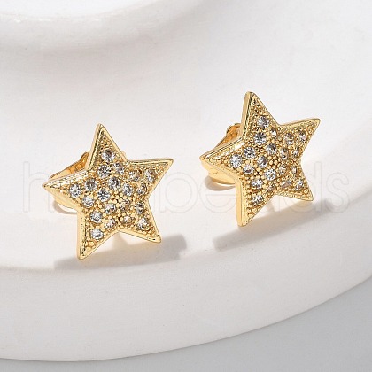 Brass Micro Pave Clear Cubic Zirconia Stud Earrings EJEW-D305-21G-01-1