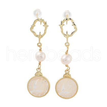 Mother's Day Jewellery Natural Pearl Dangle Stud Earrings EJEW-P256-36G-1