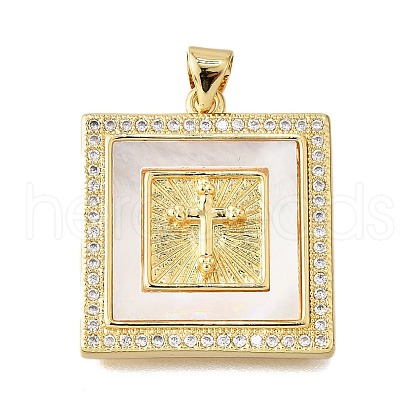Brass Micro Pave Cubic Zirconia Shell Pendants KK-D328-07G-1