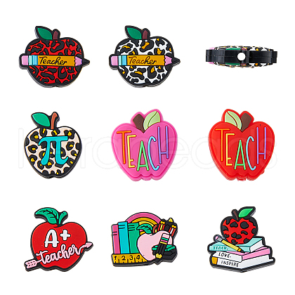 DICOSMETIC 16Pcs 8 Styles Teachers' Day Apple Silicone Focal Beads SIL-DC0001-59-1