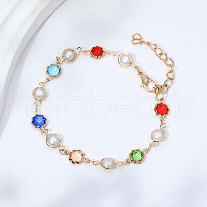 Brass Glass Link Chain Bracelets for Women WGAE243-05-1