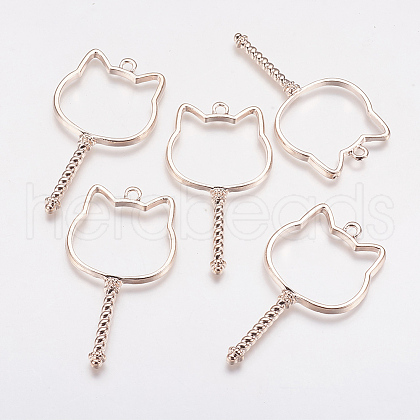Long-Lasting Plated Alloy Open Back Bezel Pendants PALLOY-P166-24RG-A-1