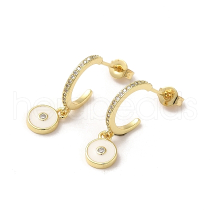 Ring & Evil Eye Real 18K Gold Plated Brass Stud Earrings EJEW-L268-037G-04-1