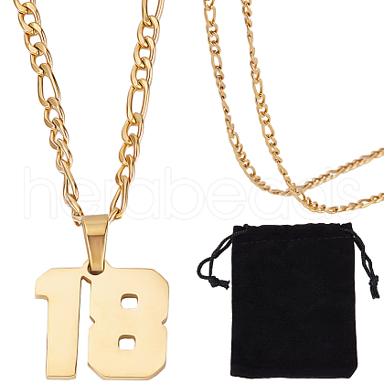 Beebeecraft 1Pc 304 Stainless Steel Figaro Chain Number Pendant Necklaces NJEW-BBC0001-28B-G-1