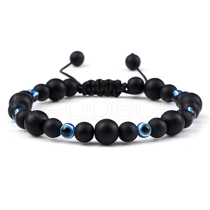 Frosted Round Natural Obsidian Braided Beaded Bracelets XM7085-1-1