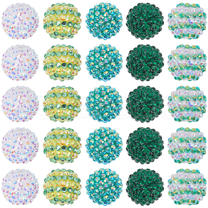 SUNNYCLUE 30Pcs 5 Style Round Resin Rhinestone Graduated Beads RESI-SC0003-05-1
