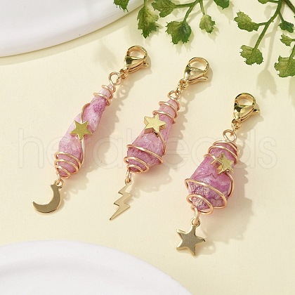 Wire Wrapped Nuggets Electroplated Natural Quartz Crystal Pendant Decorations HJEW-JM03127-06-1