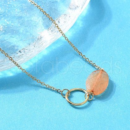 304 Stainless Steel & Dyed Natural White Jade Oval Link Chain Necklaces for Women NJEW-A045-10G-1