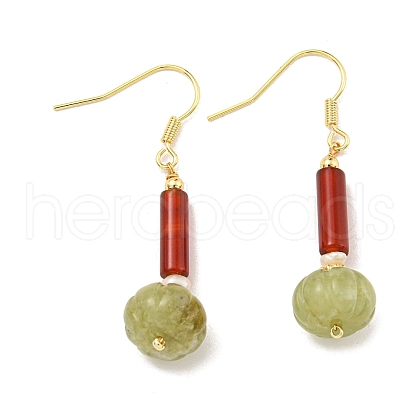 Natural Pearl & Natural Agate & Natural Xiuyu Jade Dangle Earrings EJEW-M252-05G-1