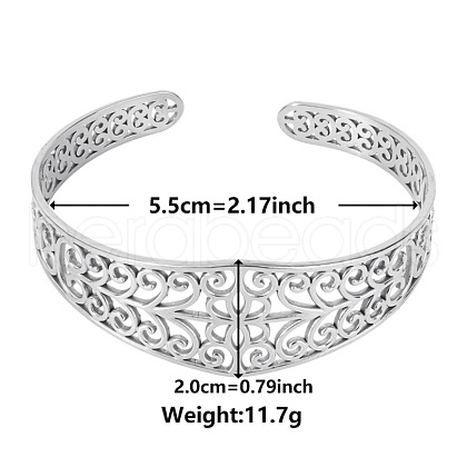 Non-Tarnish Elegant and Stylish Design Hollow Flower 304 Stainless Steel Cuff Bangles for Women ZU0152-1-1