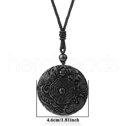 Natural Obsidian Pendant Necklace for Men PW-WG33725-06-1