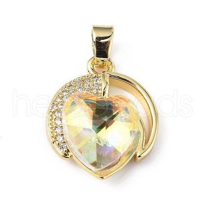 Real 18K Gold Plated Rack Plating Brass Micro Pave Clear Cubic Zirconia Pendants KK-C015-20G-15-1