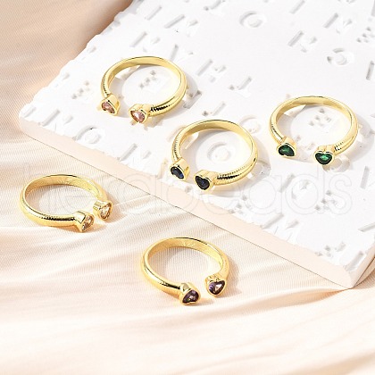 Brass Micro Pave Cubic Zirconia Cuff Rings for Women RJEW-F181-09G-1