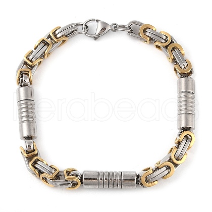 PVD Vacuum Plating 201 Stainless Steel Column Link & Byzantine Chain Bracelets BJEW-Z023-09P-1-1