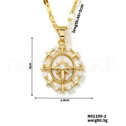 Brass Pave Clear Cubic Zirconia Star Shape Pendant Necklaces for Women PJ6114-1-1