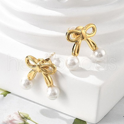 304 Stainless Steel Plastic Pearl Stud Earrings EJEW-M072-04G-1