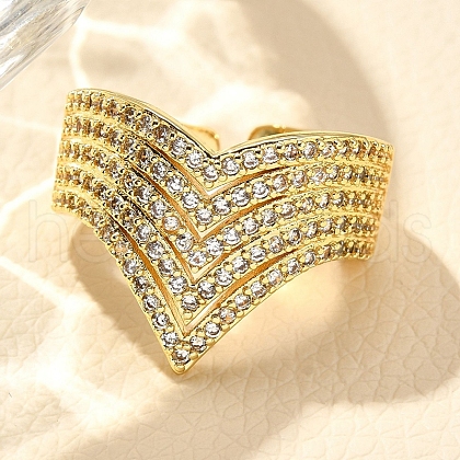 Rack Plating Brass Micro Pave Clear Cubic Zirconia Cuff Finger Rings for Women RJEW-M028-26G-1