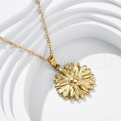 304 Stainless Steel Flower Pendant Necklaces NJEW-H059-30B-G-1