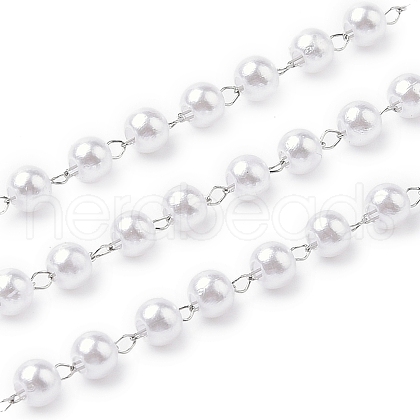 ABS Imitation Pearl Round Beaded Chains CHS-A015-06P-1