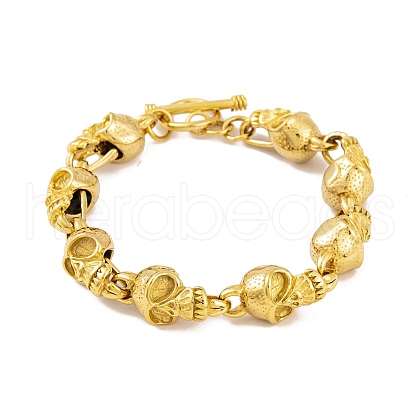 Halloween PVD Vacuum Plating 304 Stainless Steel Skull Link Chain Bracelets for Women Men BJEW-L461-03G-02-1