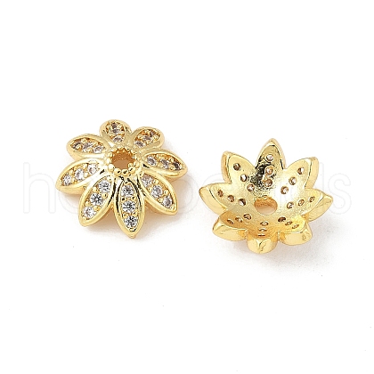Brass Micro Pave Clear Cubic Zirconia Bead Caps KK-V015-21G-01-1