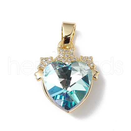 Real 18K Gold Plated Rack Plating Brass Micro Pave Clear Cubic Zirconia Pendants KK-C015-08G-07-1