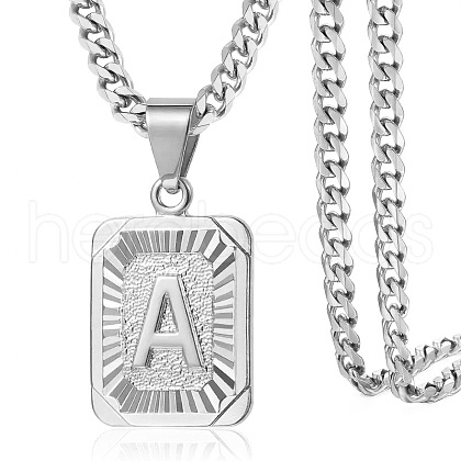 Rectangle with Letter Pattern 304 Stainless Steel Pendant Necklaces FS-WGFC766-28-1