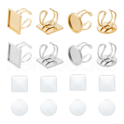 Unicraftale 16Pcs 6 Style 304 Stainless Steel Cuff Pad Ring Settings STAS-UN0024-44-1