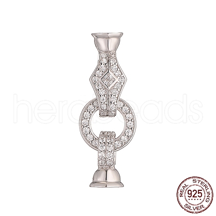 Rhodium Plated 925 Sterling Silver Micro Pave Clear Cubic Zirconia Fold Over Clasps STER-K176-15P-1