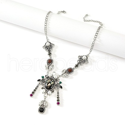 Leaf with Flat Round Alloy & Rhinestone & Plastic Pearl Pendant Necklaces FS-WG8EEAF-04-1