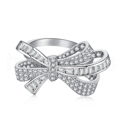 Rhodium Plated 925 Sterling Silver Micro Pave Clear Cubic Zirconia Finger Ring for Women RJEW-F150-14B-P-1