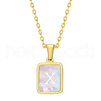 Shell Rectangle Pendant Initial Necklaces PW-WGEBFCF-24-1