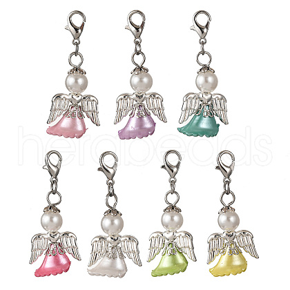 Angel Plastic Pearl & Acrylic Pendant Decorations HJEW-JM03469-1