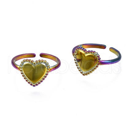 304 Stainless Steel Heart Cuff Ring RJEW-N038-108-1