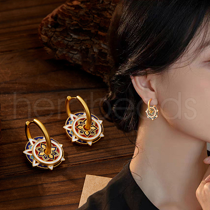 Flat Round Ethnic Style Brass Enamel Hoop Earrings FS-WG354F0-01-1
