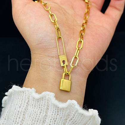 Love Lock Stainless Steel Pendant Paperclip Chain Necklaces for Women FS-WGF94E3-01-1