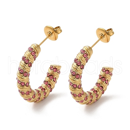 Real 18K Gold Plated 304 Stainless Steel with Glass Ring Stud Earrings EJEW-Z026-18G-02-1