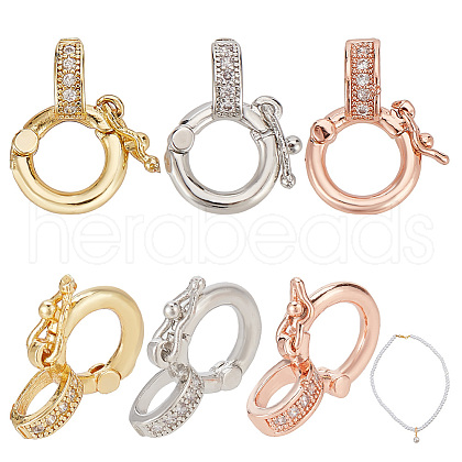 DELORIGIN 6Pcs 3 Styles Brass Micro Pave Clear Cubic Zirconia Twister Clasps ZIRC-DR0001-02-1